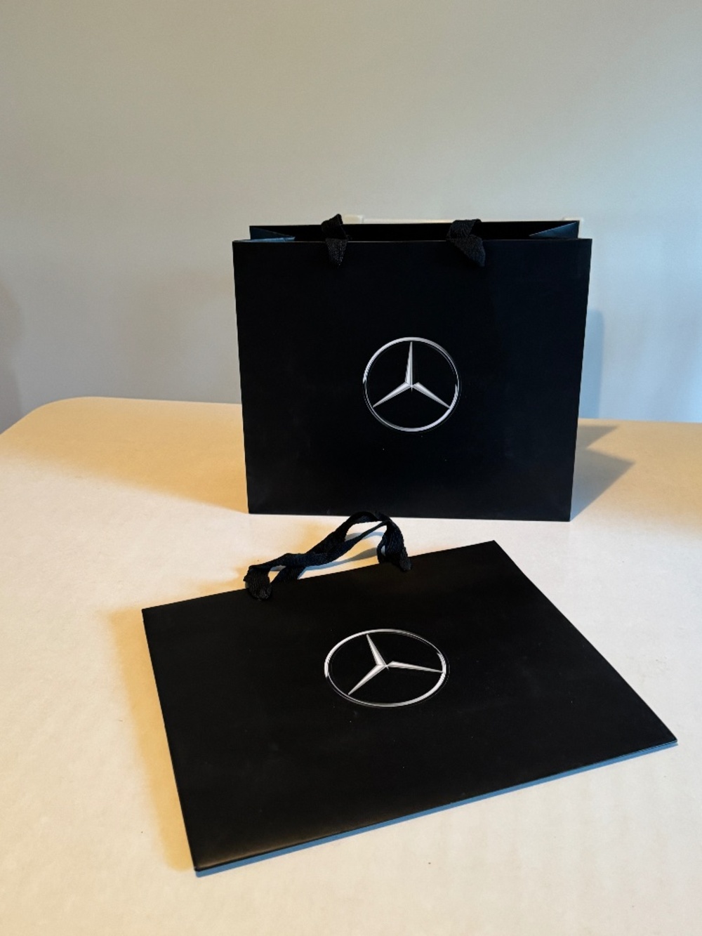 2 Mercedes Benz paper bags, authentic luxury car shopping gift bags! Black tote